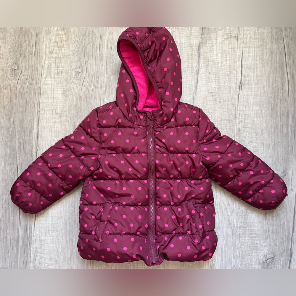Old Navy Toddler Girls Pink Polka Dot Hooded Puffer Jacket Size 3T
